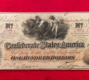 Confederate One Hundred Dollar Note - 1862 - T-41