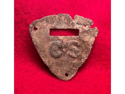 Confederate States "CS" Marked Saddle Shield - Rare Pewter Example