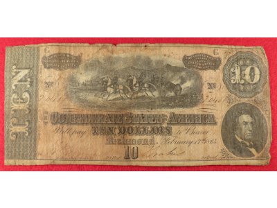 Confederate Ten-Dollar Note - 1864 - T-68