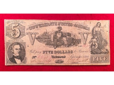 Confederate Five Dollar Note - 1861