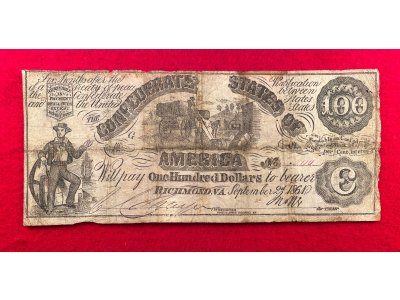 Confederate One Hundred Dollar Note - 1861 - T-13