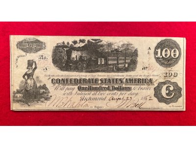 Confederate One Hundred Dollar Note - 1862 - T-40