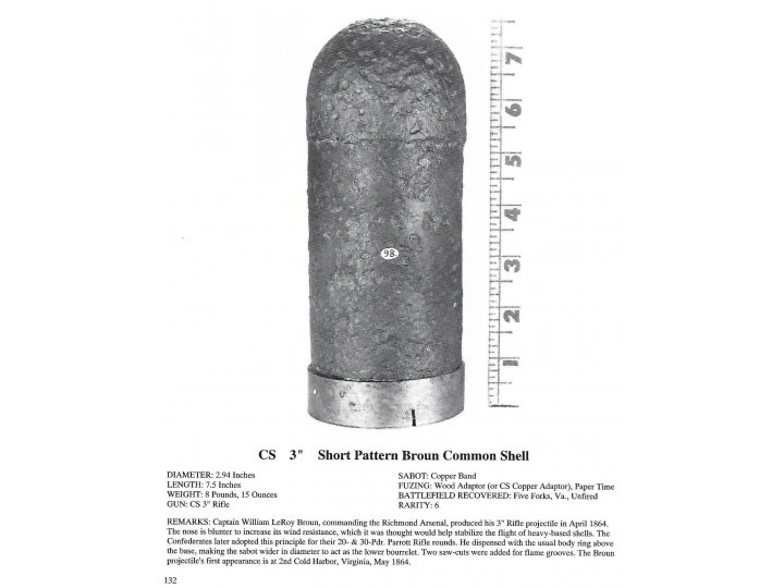 Confederate 3-inch "Short Pattern" Broun Shell with Original Wood Fuze Adaptor - High Quality