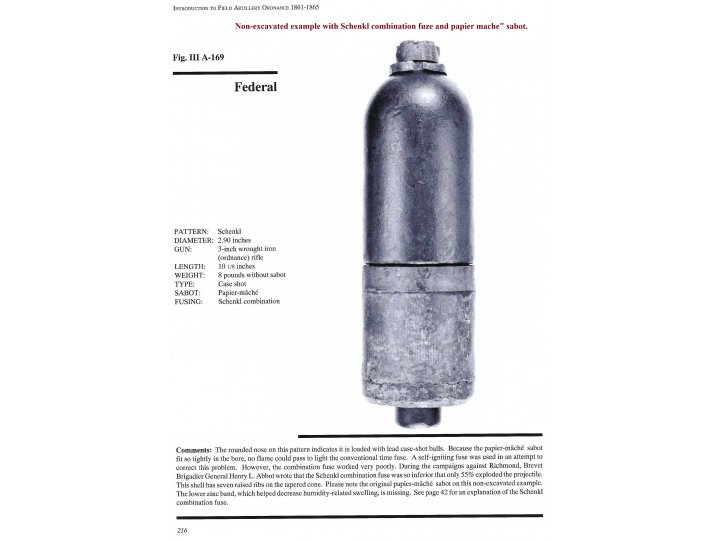 Federal 3-Inch Schenkl "Case-Shot" Artillery Shell