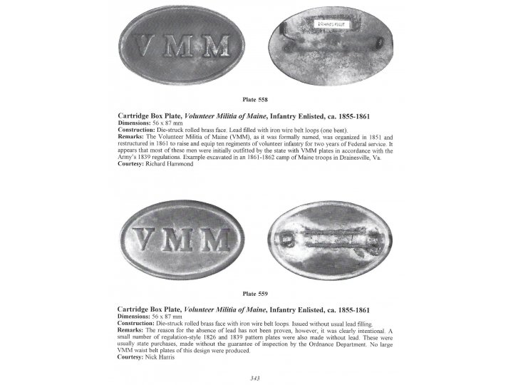Volunteer Maine Militia "VMM" Cartridge Box Plate