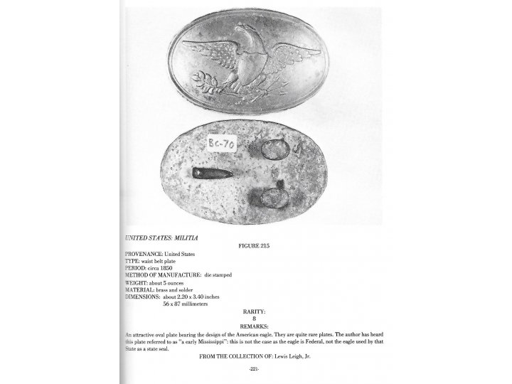 Plates and Buckles of the American Military 1795 -1874