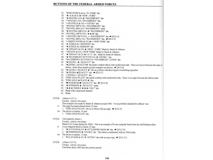 Uniform Buttons of the United States 1776 -1865 by Warren Tice - Signed by Author - Out of Print