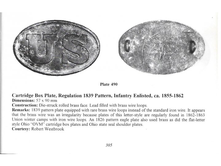 US Cartridge Box Plate - Rare Large Brass Loops - Ohio Troops - High Quality