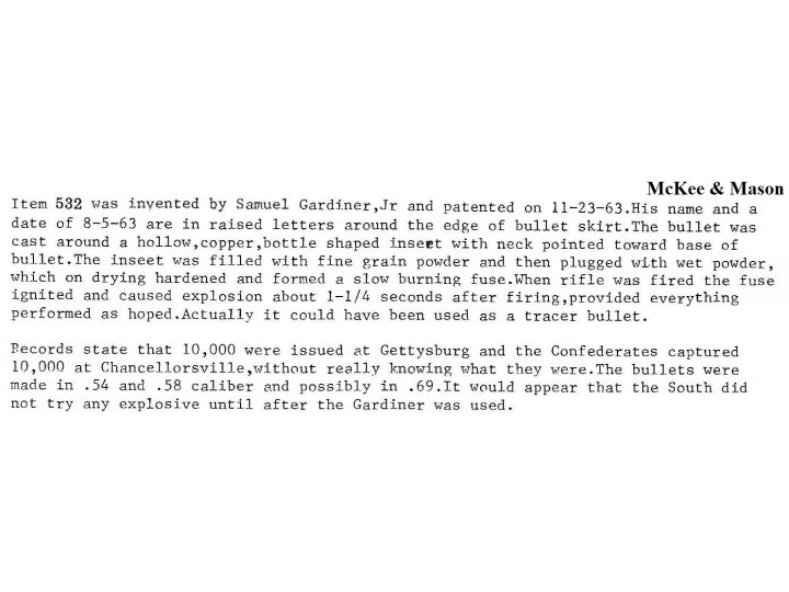 Federal .58 Caliber 3-Ring Explosive Bullet - S. Gardiner Jr. Patent