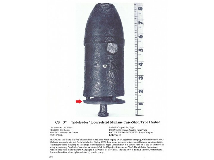 Confederate Type I Mullane Artillery Shell Brass Sabot