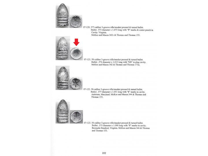 Excavated .58 Caliber Three Ring "US" Base Bullet