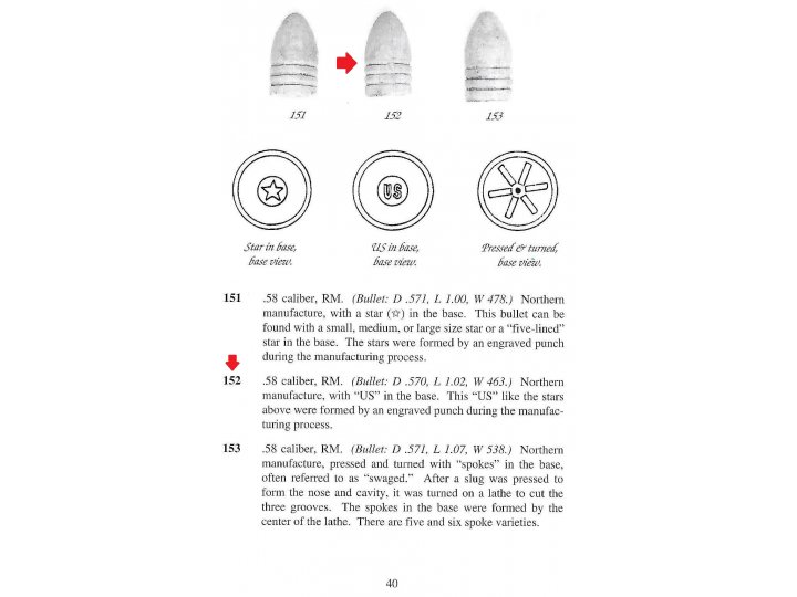Excavated .58 Caliber Three Ring "US" Base Bullet