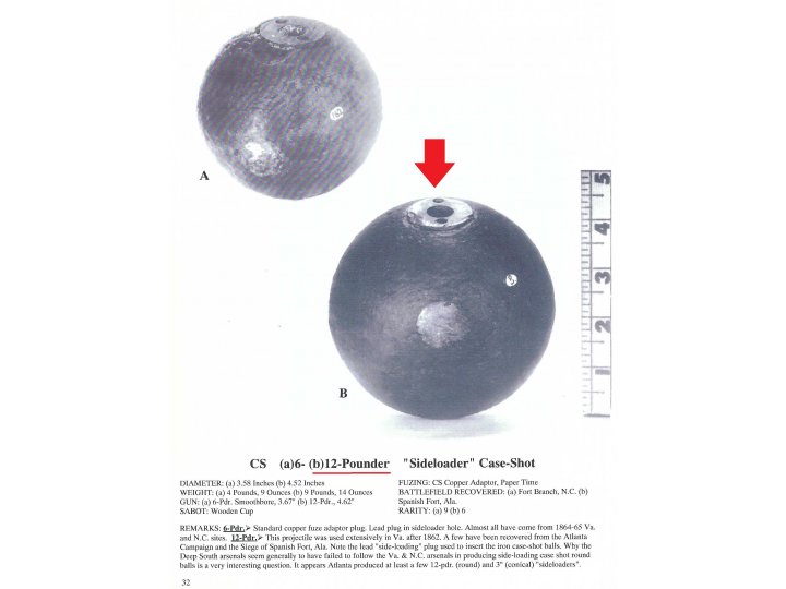Confederate 12 Pounder "Side-Loader" Case Shot - Lead Side-Plug
