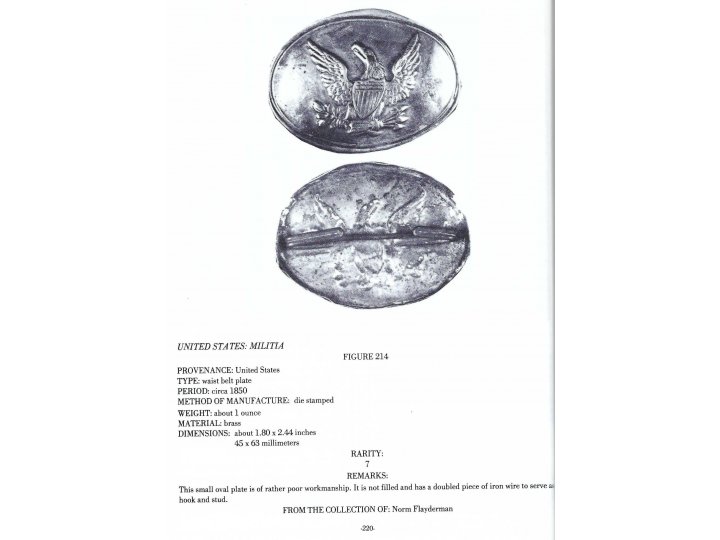 US Militia Small Oval Belt Plate ca. 1835-1845 - Published in Two Reference Books