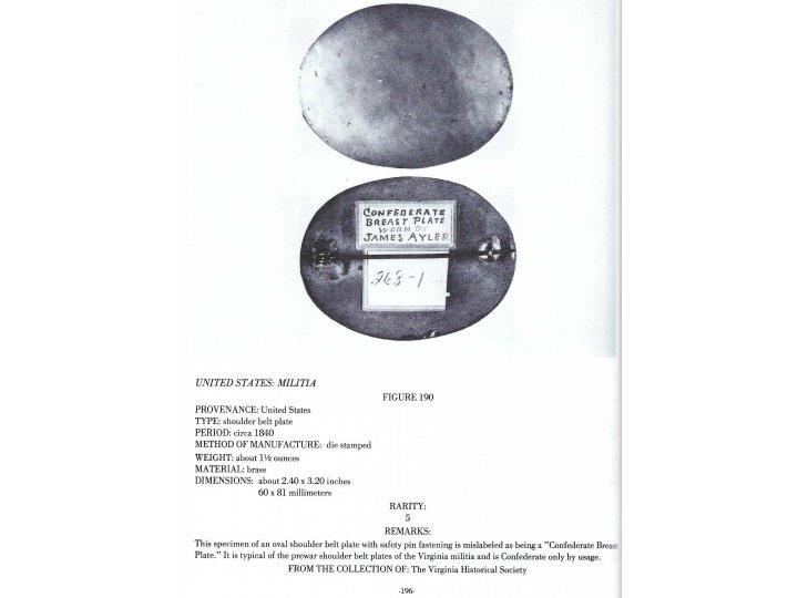 Virginia Militia Shoulder Belt Plate - Marked "JAMES S. SMITH & SONS / NEW YORK"