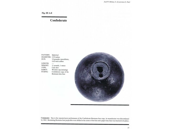 Confederate 12-Pounder Shell with Reamed Bormann Time Fuze