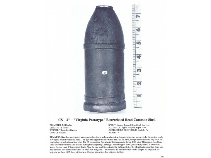 Confederate 3-Inch Bourreleted "Virginia Prototype" Read Shell