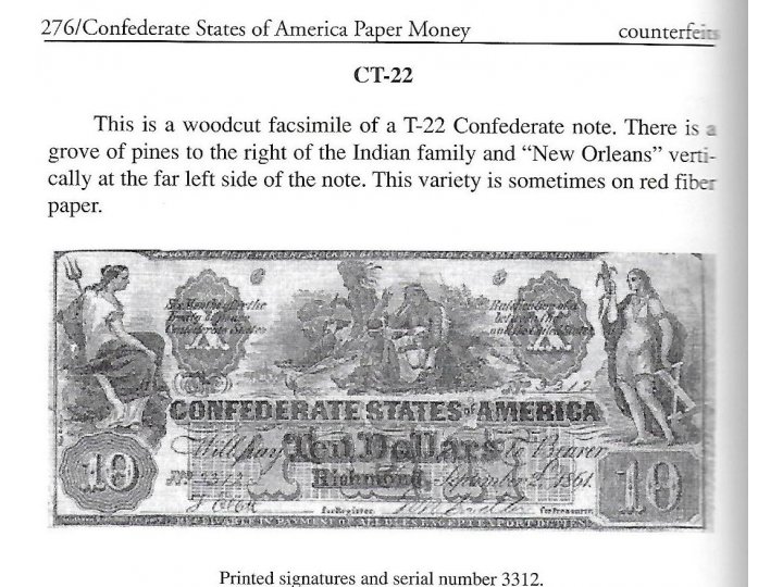 Confederate "Counterfeit" Ten Dollar Note - 1861