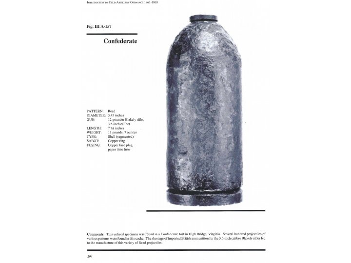 Confederate 3.5-Inch "Long Pattern" Read-Parrott Case-Shot with Star Cavity