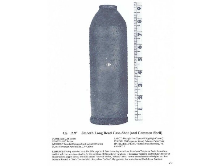 Confederate 2.9-Inch Read-Parrott Case-Shot - Type I