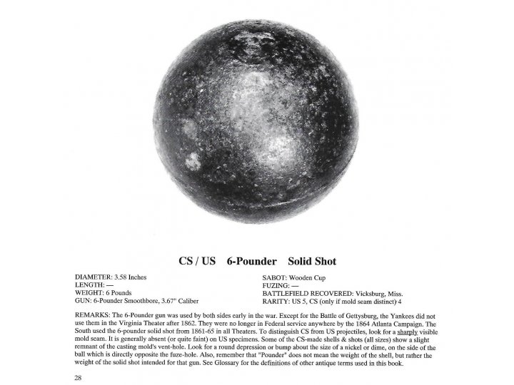 Confederate Six Pounder Solid Shot Cannonball
