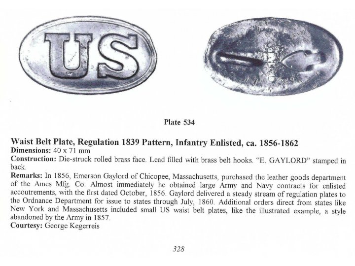 US Waist Belt Buckle - Rare "E. GAYLORD" Marked Small Size - Catlett Brother's Collection