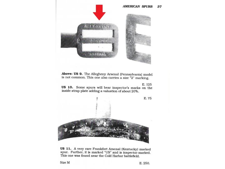 Federal US Cavalry Spur - Marked "Allegheny Arsenal" and "1"