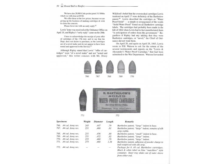 .44 Caliber Barthalow Bullet for Army Revolver - Mac Mason Lettering