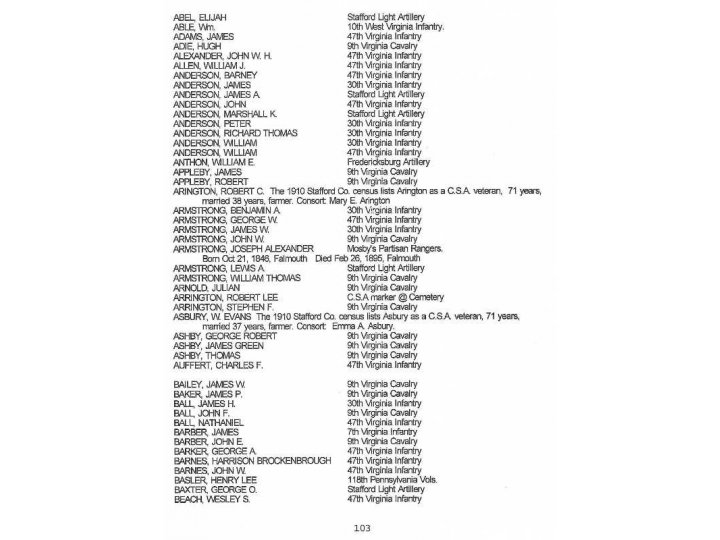 Stafford County in the Civil War - Numbered and Signed