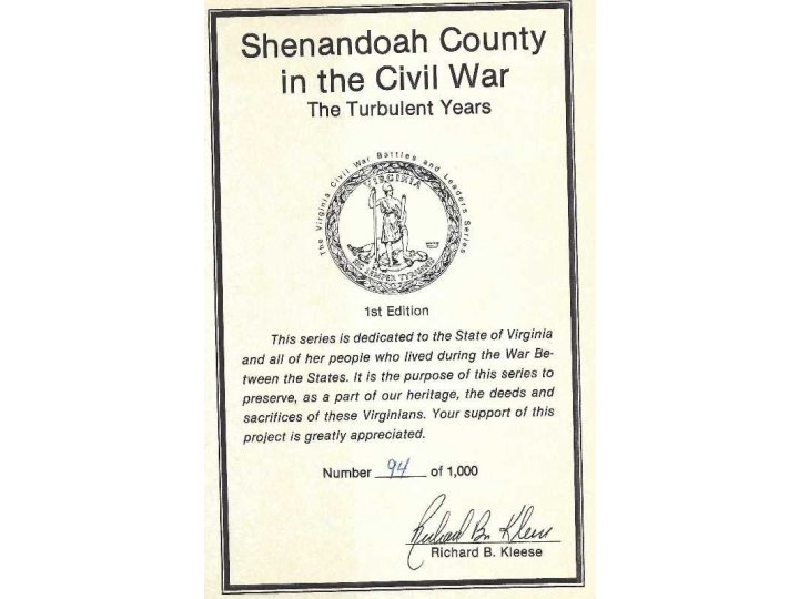 Shenandoah County in the Civil War - Numbered and Signed