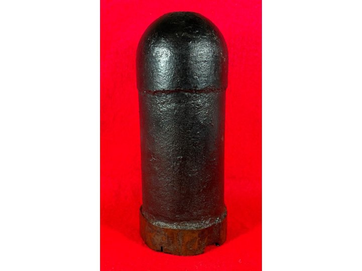 Confederate 3-inch "Short Pattern" Broun Shell with Original Wood Fuze Adaptor - High Quality