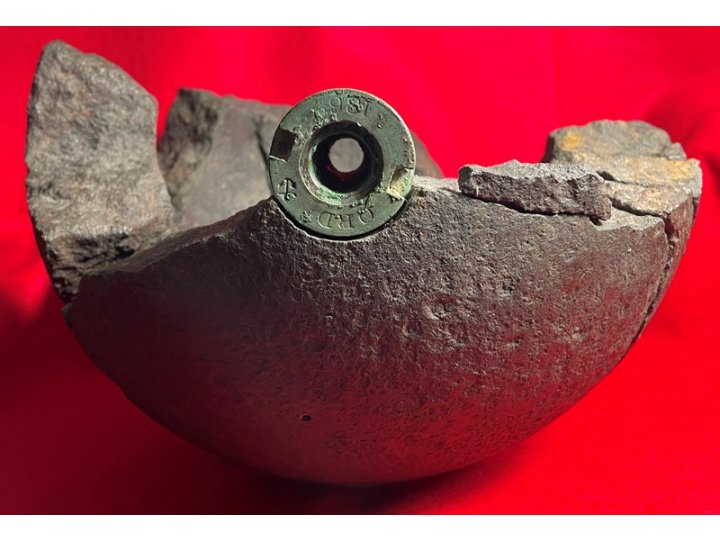 Reconstructed 9-Inch Mortar Shell with US Naval Fuze Dated 1862