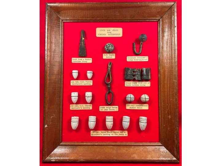 Civil War Framed Virginia Battlefield Civil War Relic Display