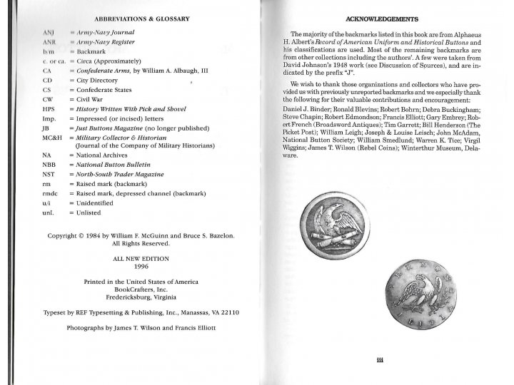 American Military Button Makers and Dealers; Their Backmarks & Dates - 1996 Enlarged Edition