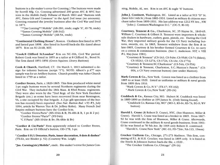 American Military Button Makers and Dealers; Their Backmarks & Dates - 1996 Enlarged Edition