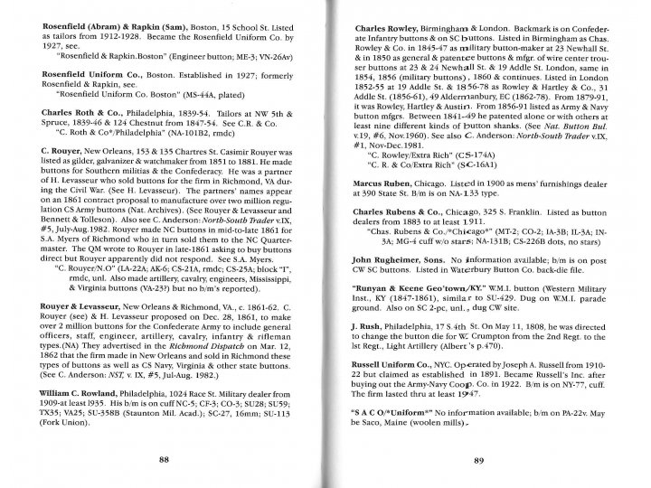 American Military Button Makers and Dealers; Their Backmarks & Dates - 1996 Enlarged Edition