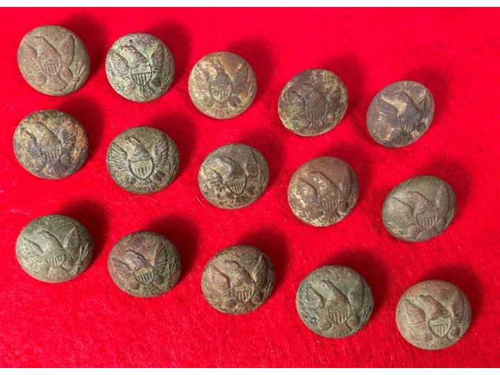 15 Excavated Federal General Service Eagle Coat Buttons - All High Grade with Backmarks