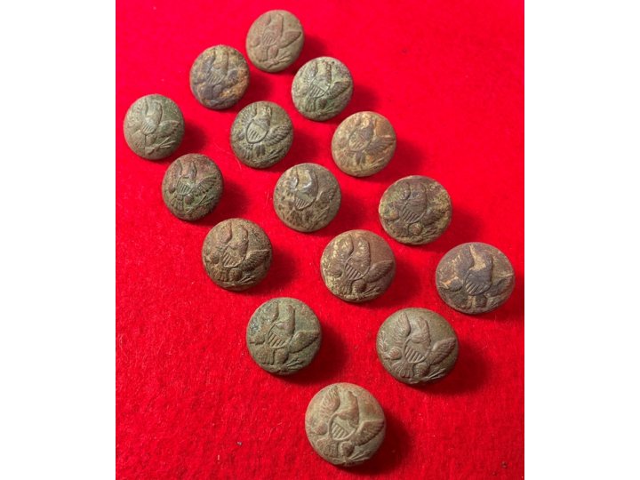 15 Excavated Federal General Service Eagle Coat Buttons - All High Grade with Backmarks