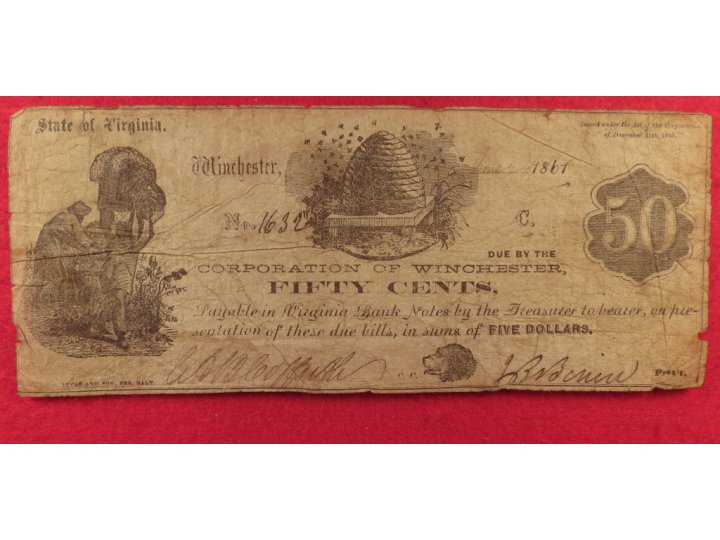 Virginia Currency, Corporation of Winchester, Winchester, VA., Fifty Cent Note