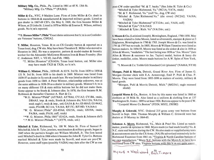 American Military Button Makers and Dealers; Their Backmarks & Dates