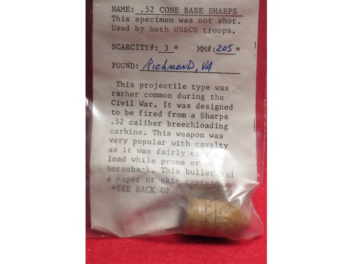 Civil War Bullet - .52 Cal. Cone Base Sharps