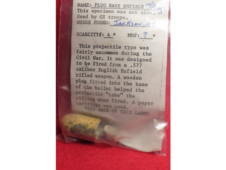 Civil War Bullet - ".Plug Base Enfield w/Plug"