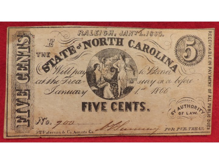 North Carolina Five Cent Bill