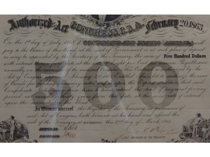 $500 Confederate Treasury Coupon Bond