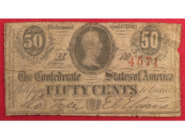 Confederate Fifty Cent Note - April 6, 1863