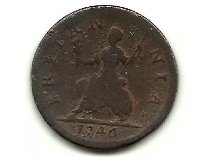 British George II Farthing Dated 1744 - Half Cut Coin