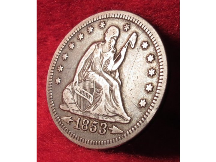 Excavated Liberty Seated Quarter Dated 1853