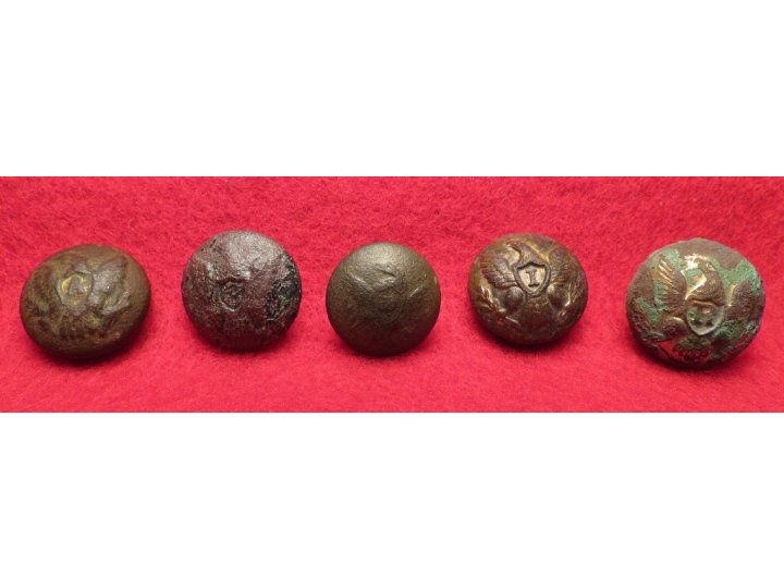 Five Federal Cuff Buttons - Artillery, Cavalry, Dragoon, Infantry, Rifleman
