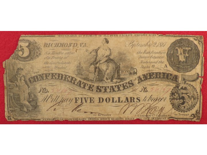 Confederate Five Dollar Note