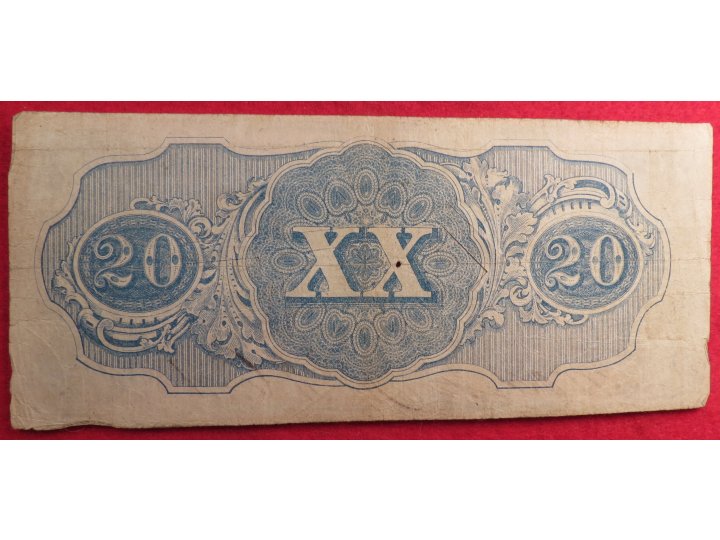 Confederate Twenty Dollar Note - 1862 Cut Canceled